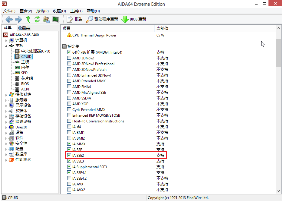 AIDA64 CPU SSE2 支持检测 - 2