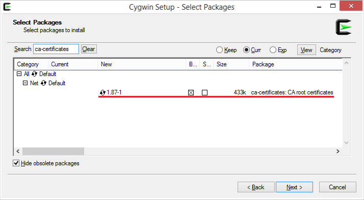 Cygwin Setup 安装 ca-certificates 包